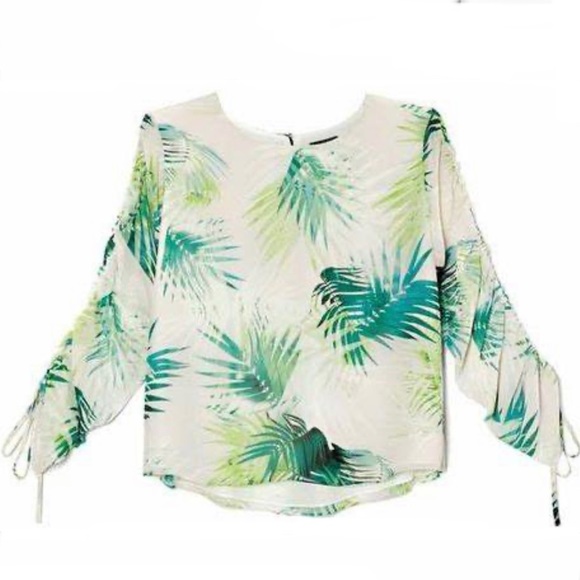 Vince Camuto Rouched Chiffon Palm Blouse - Picture 3 of 6